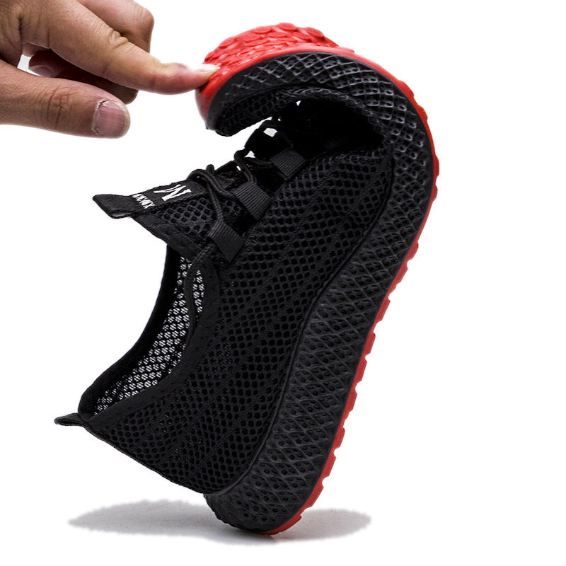 Summer korean style trendy men's shoes hollow mesh breathable men's sneakers soft sole non-slip black shoes men's cross-border
