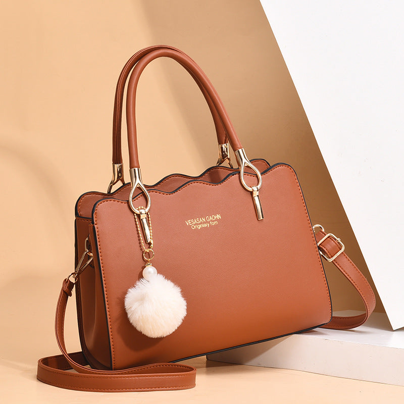 Women's bag 2026 new solid color fashion plush ball pendant ladies' shoulder bag crossbody handbag - dropshipping available