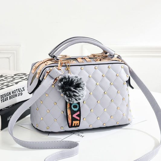 Small square bag for women 2026winternew arrivalk-style fur ball satchel bag for women elegant style large capacity shoulder bag
