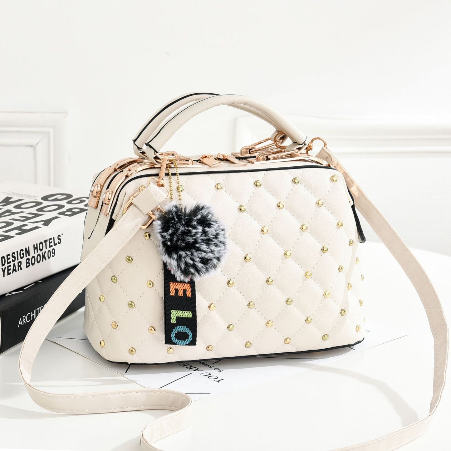 Small square bag for women 2026winternew arrivalk-style fur ball satchel bag for women elegant style large capacity shoulder bag