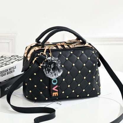 Small square bag for women 2026winternew arrivalk-style fur ball satchel bag for women elegant style large capacity shoulder bag