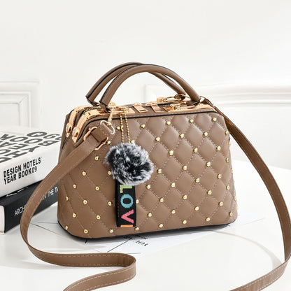 Small square bag for women 2026winternew arrivalk-style fur ball satchel bag for women elegant style large capacity shoulder bag