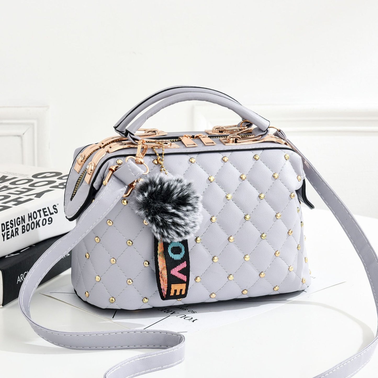 Small square bag for women 2026winternew arrivalk-style fur ball satchel bag for women elegant style large capacity shoulder bag