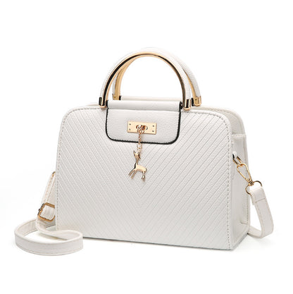 2026 spring elegant women's handbag with wavy texture, deer charm, cute shoulder bag, fashionable preppy style crossbody bag