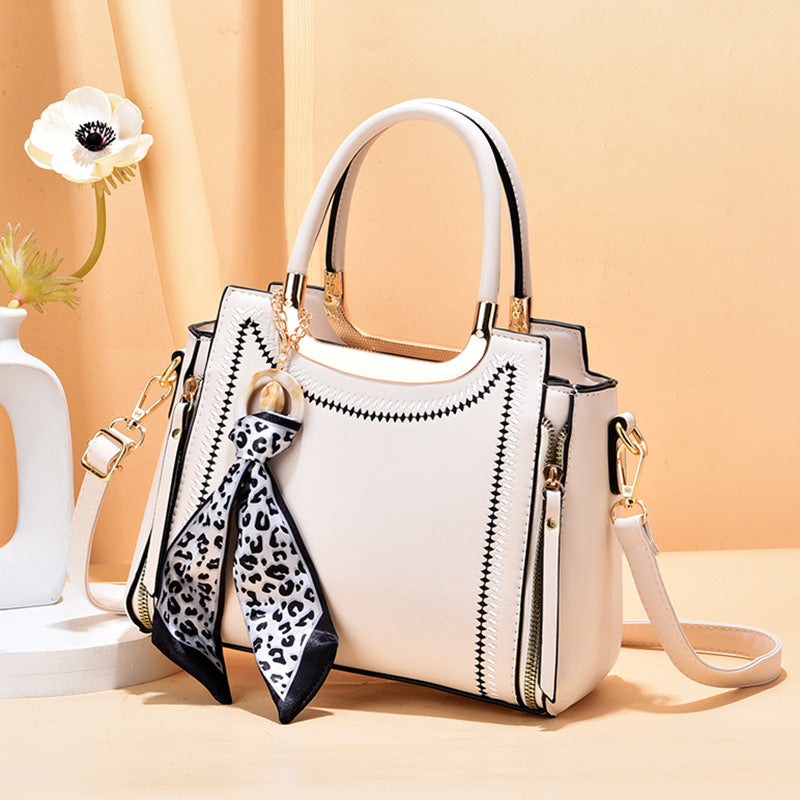 2026 trendy fashion women's silk scarf decorated shoulder bag crossbody handbag small square bag structured women's bag - dropshipping available