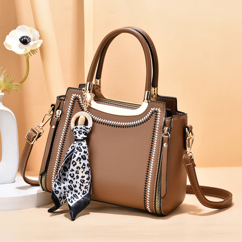 2026 trendy fashion women's silk scarf decorated shoulder bag crossbody handbag small square bag structured women's bag - dropshipping available