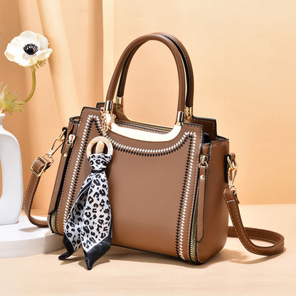 2026 trendy fashion women's silk scarf decorated shoulder bag crossbody handbag small square bag structured women's bag - dropshipping available
