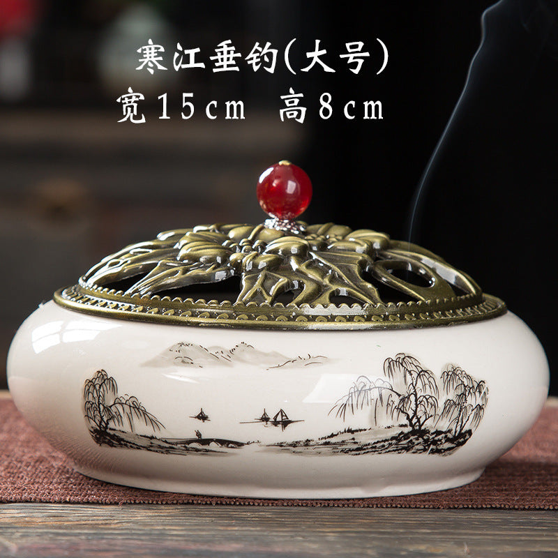 Mosquito coil stove household ceramic large indoor incense seat mosquito coil disc incense sandalwood thread incense creative ornament incense burner