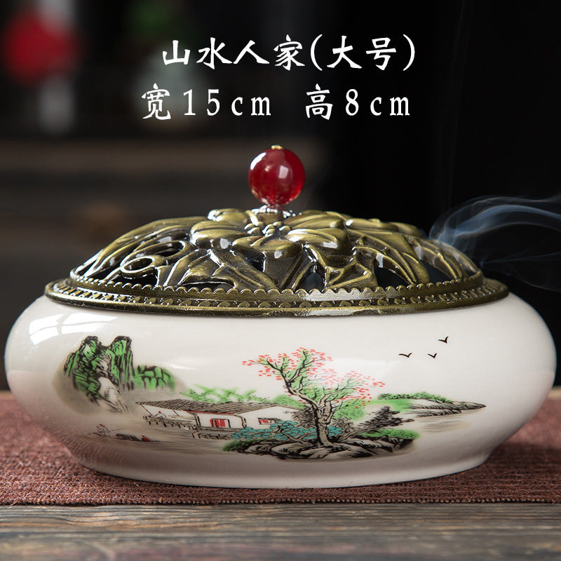Mosquito coil stove household ceramic large indoor incense seat mosquito coil disc incense sandalwood thread incense creative ornament incense burner