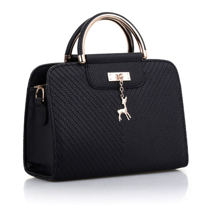 2026 spring elegant women's handbag with wavy texture, deer charm, cute shoulder bag, fashionable preppy style crossbody bag
