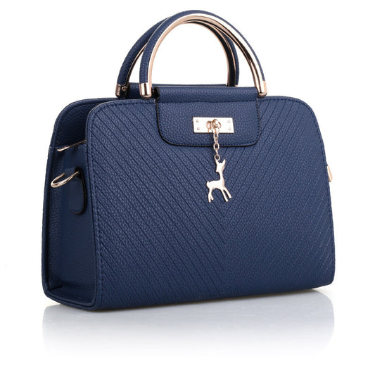 2026 spring elegant women's handbag with wavy texture, deer charm, cute shoulder bag, fashionable preppy style crossbody bag