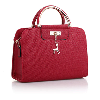 2026 spring elegant women's handbag with wavy texture, deer charm, cute shoulder bag, fashionable preppy style crossbody bag