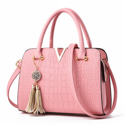 Export women's bag 2026new arrivalfashionpu shoulder women's bag embossed crocodile pattern tassel shoulder satchel women's bag