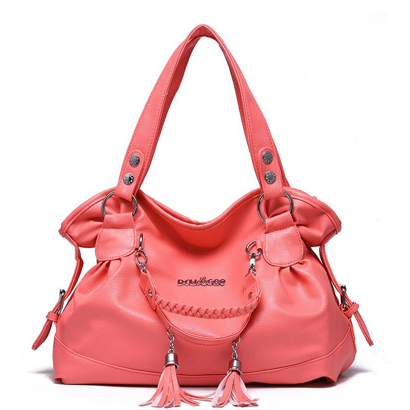 2026 spring new arrivals: soft leather tassel bag for middle-aged and elderly, large capacity, european and american style, shoulder bag, handbag, crossbody bag - dropshipping available