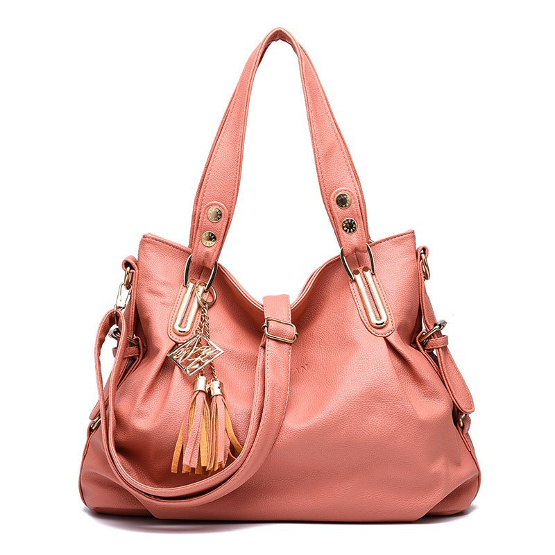 2026 new large capacity middle-aged tote bag, fashionable soft leather tassel shoulder bag, casual crossbody bag - dropshipping available