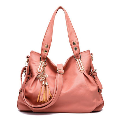 2026 new large capacity middle-aged tote bag, fashionable soft leather tassel shoulder bag, casual crossbody bag - dropshipping available