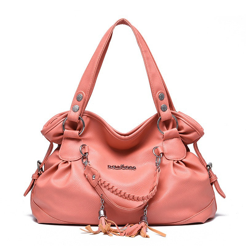 2026 spring new arrivals: soft leather tassel bag for middle-aged and elderly, large capacity, european and american style, shoulder bag, handbag, crossbody bag - dropshipping available