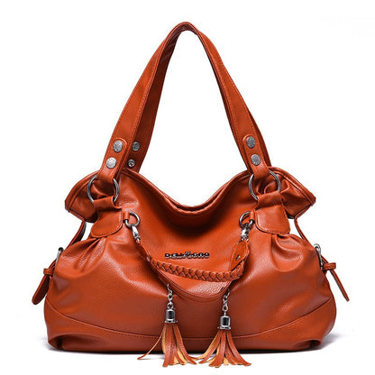 2026 spring new arrivals: soft leather tassel bag for middle-aged and elderly, large capacity, european and american style, shoulder bag, handbag, crossbody bag - dropshipping available