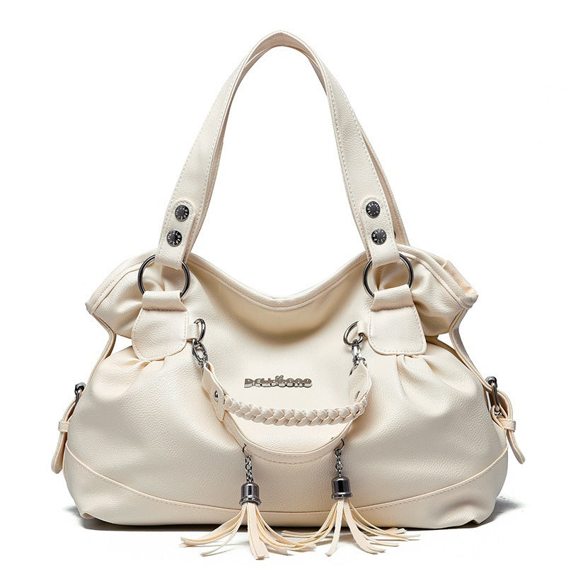 2026 spring new arrivals: soft leather tassel bag for middle-aged and elderly, large capacity, european and american style, shoulder bag, handbag, crossbody bag - dropshipping available