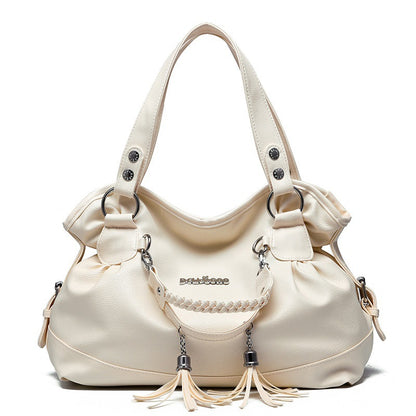 2026 spring new arrivals: soft leather tassel bag for middle-aged and elderly, large capacity, european and american style, shoulder bag, handbag, crossbody bag - dropshipping available