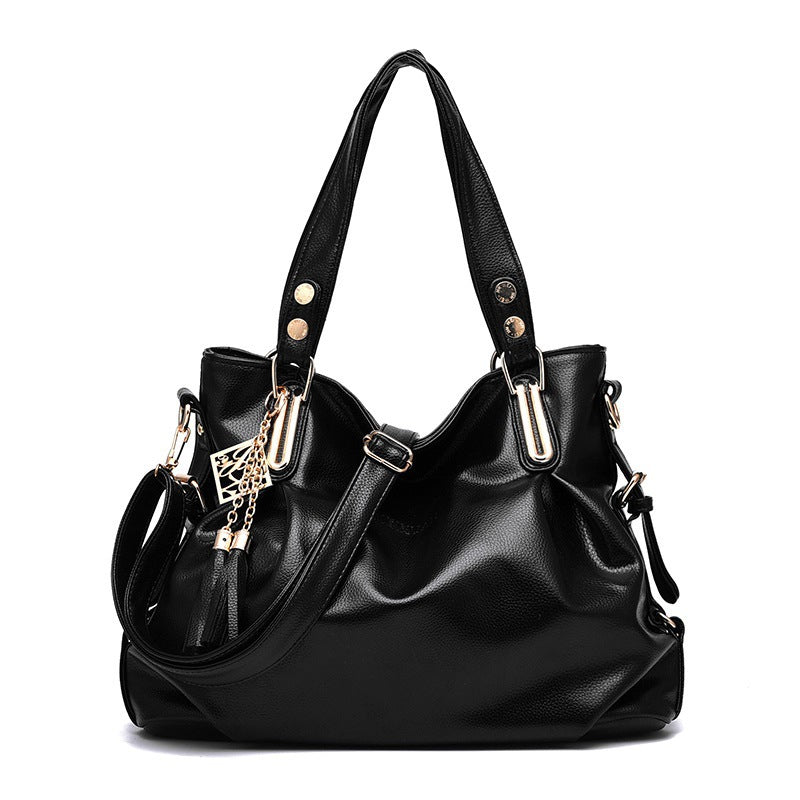 2026 new large capacity middle-aged tote bag, fashionable soft leather tassel shoulder bag, casual crossbody bag - dropshipping available