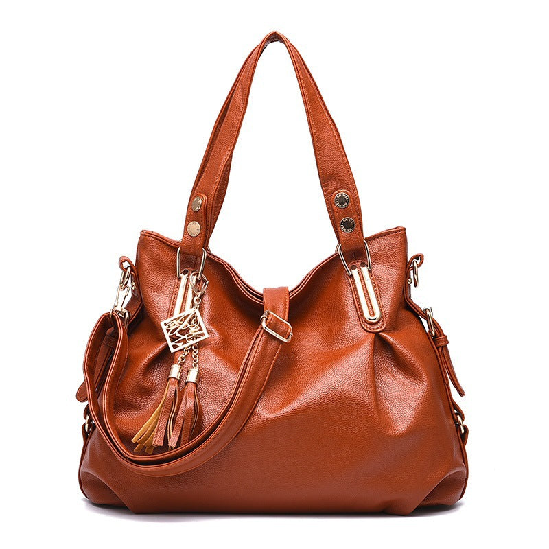 2026 new large capacity middle-aged tote bag, fashionable soft leather tassel shoulder bag, casual crossbody bag - dropshipping available