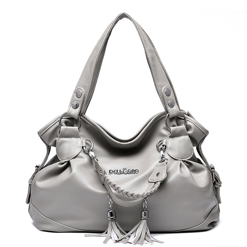 2026 spring new arrivals: soft leather tassel bag for middle-aged and elderly, large capacity, european and american style, shoulder bag, handbag, crossbody bag - dropshipping available