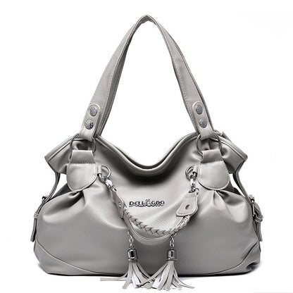 2026 spring new arrivals: soft leather tassel bag for middle-aged and elderly, large capacity, european and american style, shoulder bag, handbag, crossbody bag - dropshipping available