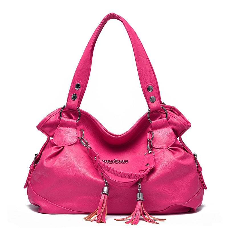 2026 spring new arrivals: soft leather tassel bag for middle-aged and elderly, large capacity, european and american style, shoulder bag, handbag, crossbody bag - dropshipping available