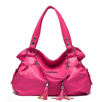 2026 spring new arrivals: soft leather tassel bag for middle-aged and elderly, large capacity, european and american style, shoulder bag, handbag, crossbody bag - dropshipping available
