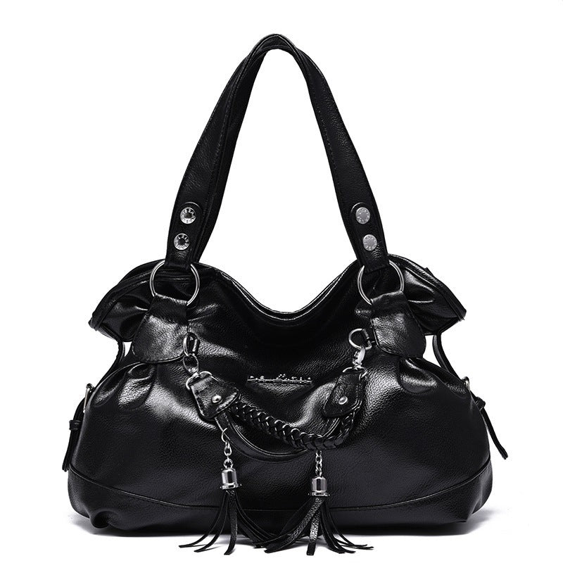 2026 spring new arrivals: soft leather tassel bag for middle-aged and elderly, large capacity, european and american style, shoulder bag, handbag, crossbody bag - dropshipping available