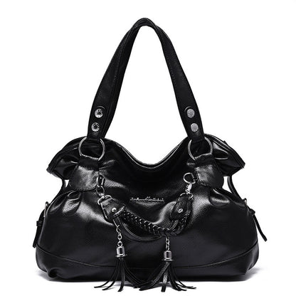 2026 spring new arrivals: soft leather tassel bag for middle-aged and elderly, large capacity, european and american style, shoulder bag, handbag, crossbody bag - dropshipping available