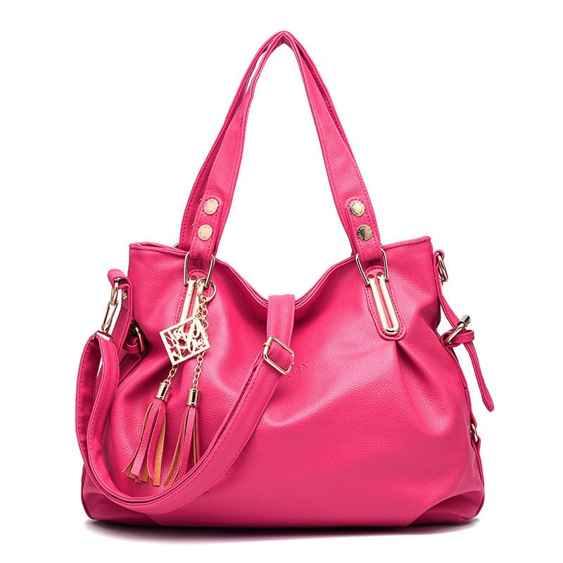 2026 new large capacity middle-aged tote bag, fashionable soft leather tassel shoulder bag, casual crossbody bag - dropshipping available