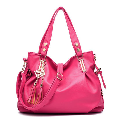 2026 new large capacity middle-aged tote bag, fashionable soft leather tassel shoulder bag, casual crossbody bag - dropshipping available