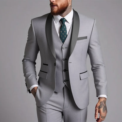 Suit Men's Suit Three-piece Set Green Fruit Collar Groom's Wedding Suit Men's Slim Burgundy Best Man's Wedding Dress