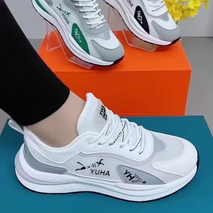 Mesh sneakers 2025 new korean style couple breathable soft bottom dad shoes fly woven running shoes for men and women