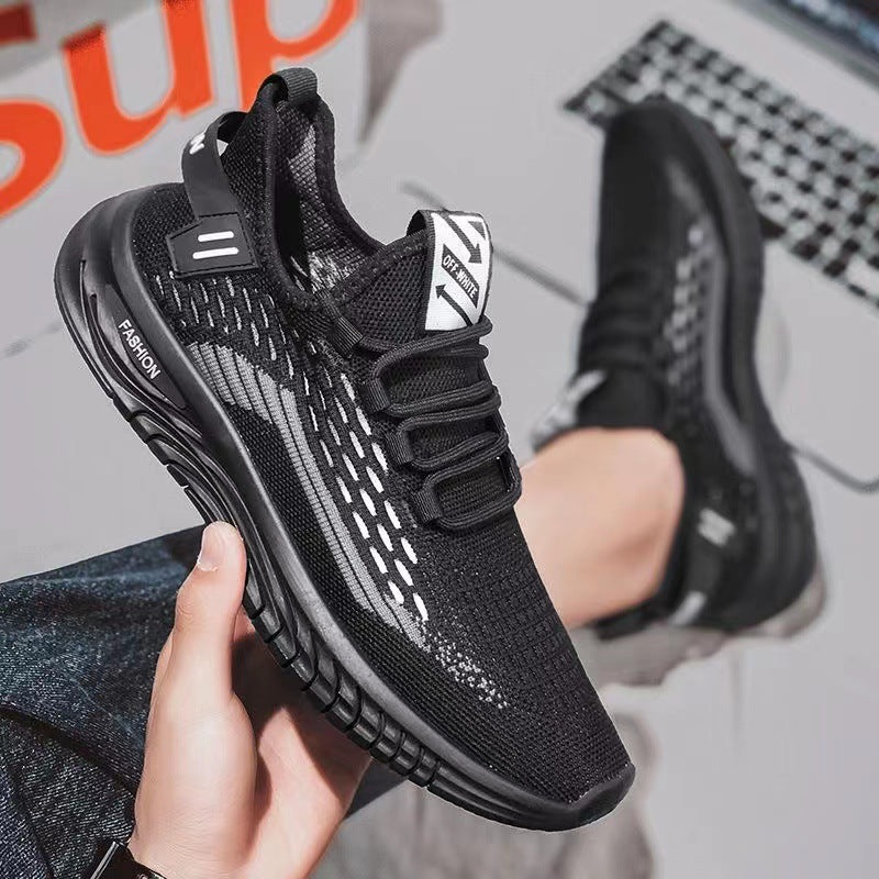 Mesh breathable sneakers 2025 spring and summer fly woven lace-up running shoes k-style cut out soft bottom trendy coconut shoes