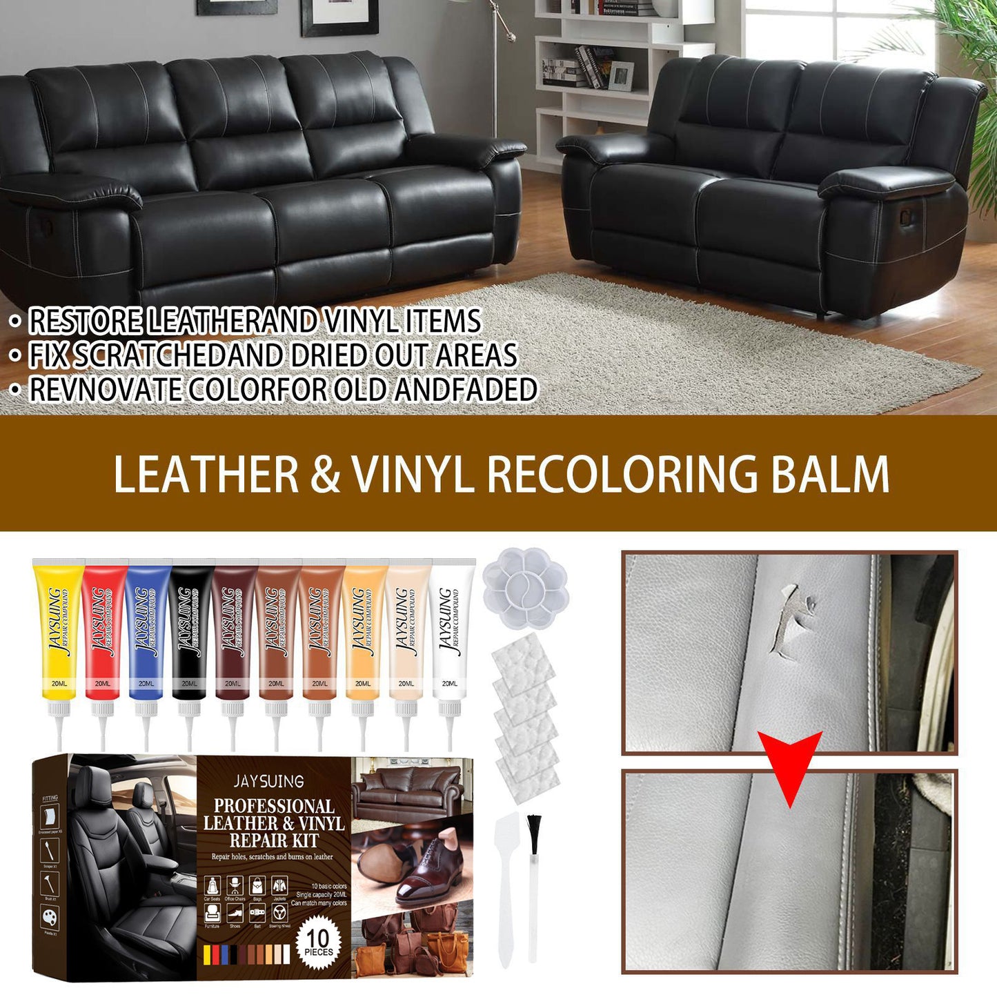 Jaysuing Car Leather Care Complementary Color Leather Bag Leather Shoes Renovated Sofa Leather Cream Leather Repair Cream