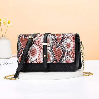 2024 fashion snake print women's bag casual color block small square bag shoulder crossbody trendy phone bag tassel mini bag