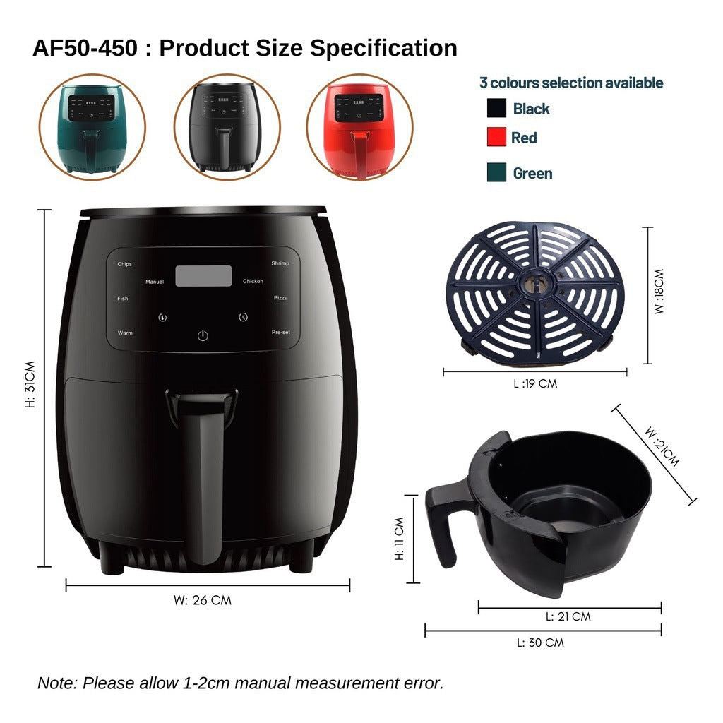 Cross-border air fryer, touchscreen, 6l air fryer, large capacity, multifunctional, fully automatic, home electric fryer for french fries
