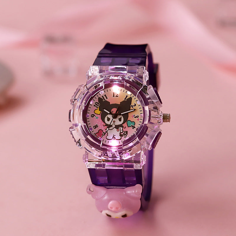 Kids' cartoon colorful kuromi luminous digital watch - girls' style, suitable for elementary and middle school students, digital pointer quartz watch
