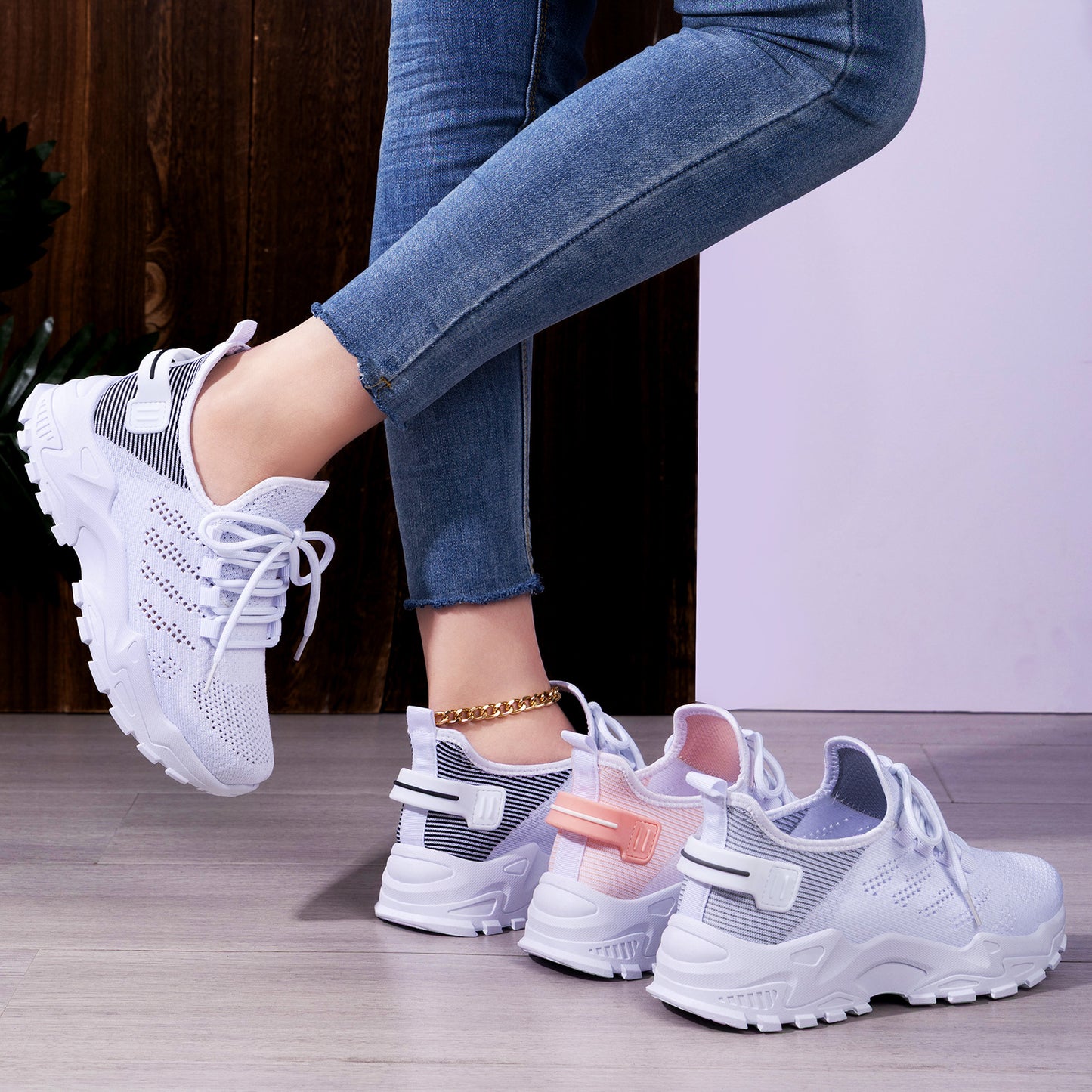 Women's athletic shoes - spring collection - plus size available - flyknit breathable casual sneakers - mesh shoes - thick sole height increasing flats