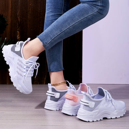 Women's athletic shoes - spring collection - plus size available - flyknit breathable casual sneakers - mesh shoes - thick sole height increasing flats