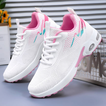 Women's new air cushion sneakers, cross-border thick-soled running shoes, plus size breathable flats, flyknit mesh shoes for women