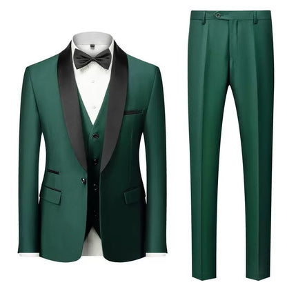 Suit Men's Suit Three-piece Set Green Fruit Collar Groom's Wedding Suit Men's Slim Burgundy Best Man's Wedding Dress