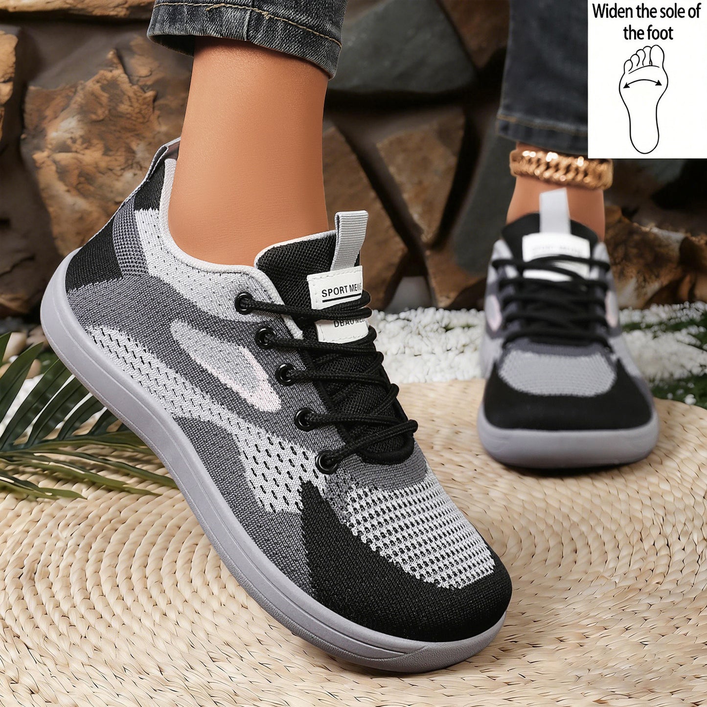 Women's spring cross-border shoes: lightweight flyknit casual shoes - comfortable, non-squeezing, wide-fit, and wide-toe design for easy walking