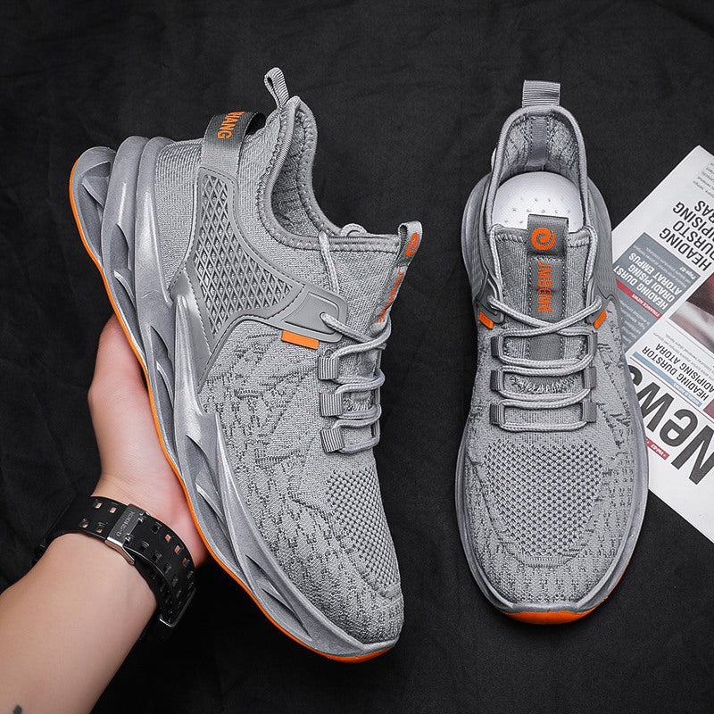 Mesh casual men's shoes 2025 new flyknit breathable solid color blade shoes trendy running sneakers cross-border export