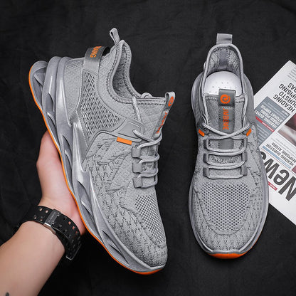 Mesh casual men's shoes 2025 new flyknit breathable solid color blade shoes trendy running sneakers cross-border export
