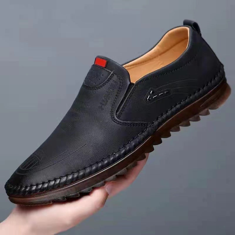 Men's leather shoes 2025 new fashion textured stitching loafers non-slip business soft sole driving shoes wholesale