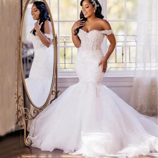 Wedding dress mermaid 2026 new one shoulder white lace mid waist plus size wedding dress
